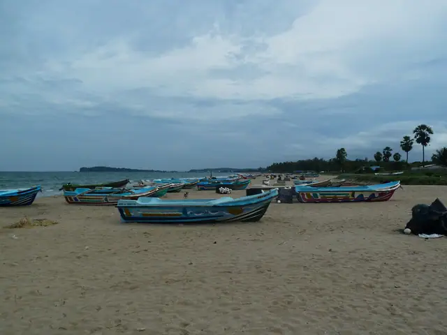 Fishing boats on the beach in Trincomalee